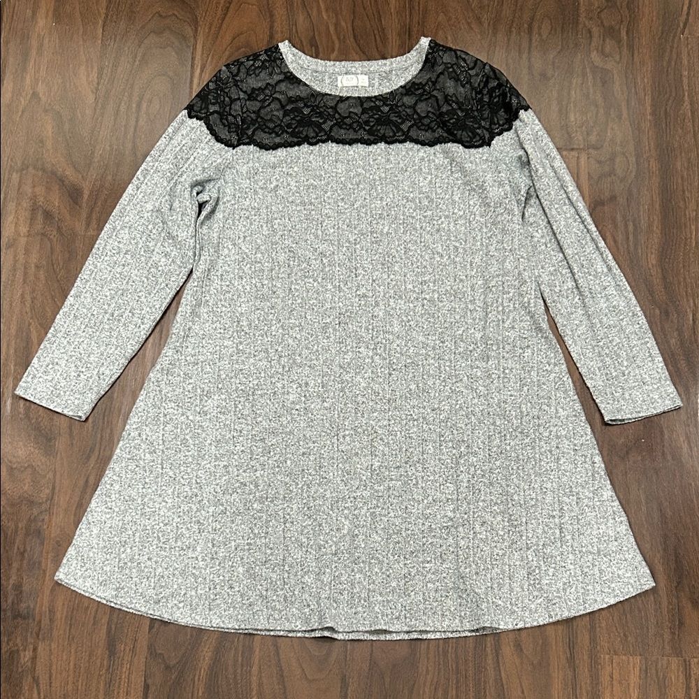 Maurices Heather Gray Sweater Dress Lace Detail
